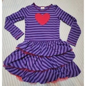 Girls‎ Hanna Andersson Purple Red Heart Tulle Striped Ruffle Dress Tiered sz 12